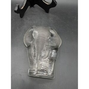 Mats Jonasson Maleras Sweden Crystal Elephant Head Art Glass Paperweight Signed